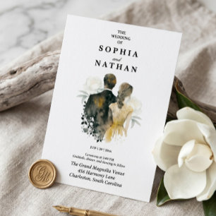 Invitación de boda de novios con acuarela