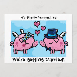 Invitación de boda de novios Flying Piggy Bride y 