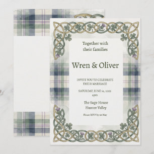 Invitación de boda de nudo celta de tartán escocés