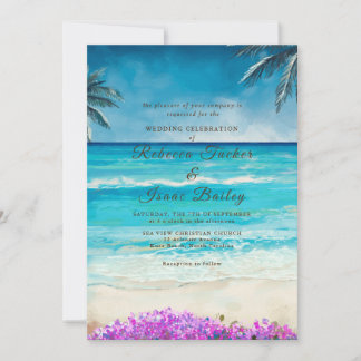 Invitación de boda de océano azul de playa con acu