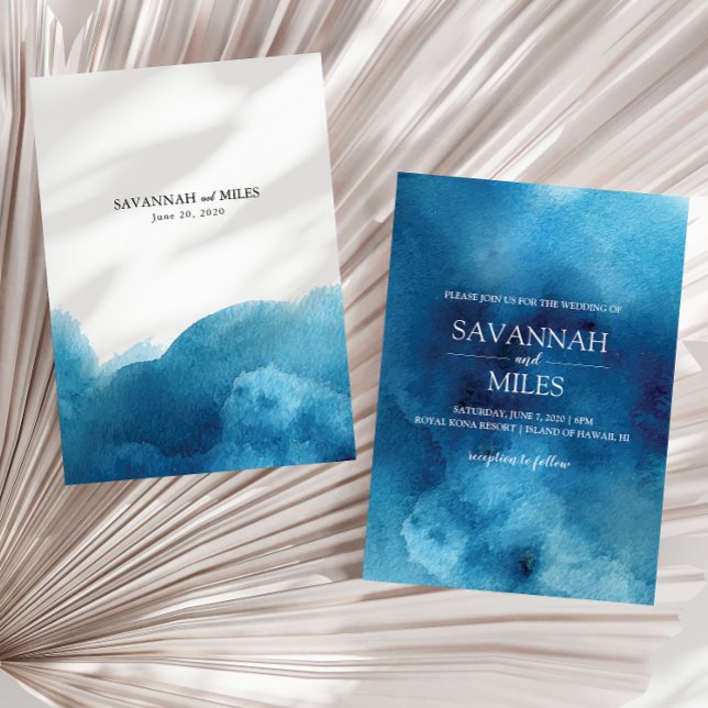 Invitación de boda de ola del océano azul acuarela (Subido por el creador)