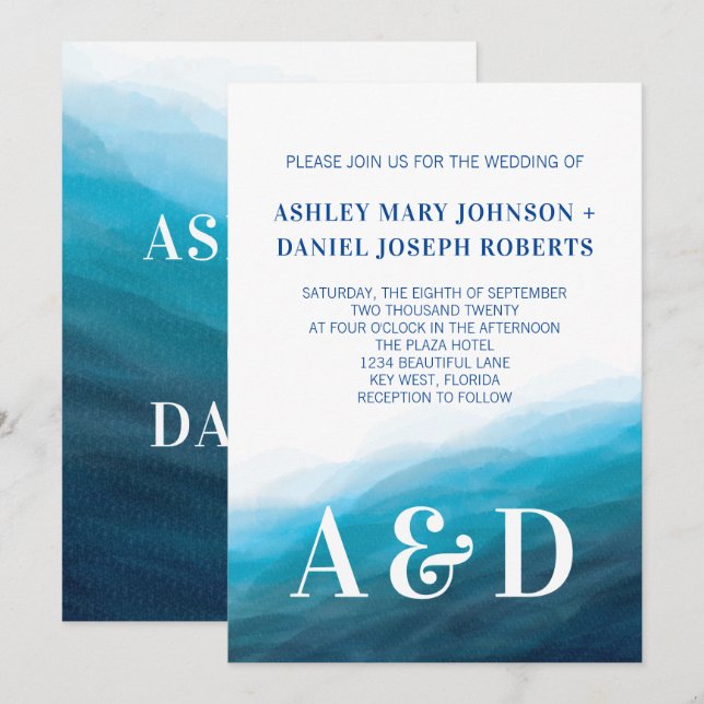 Invitación de boda de olas de océano rodantes, tur (Anverso / Reverso)