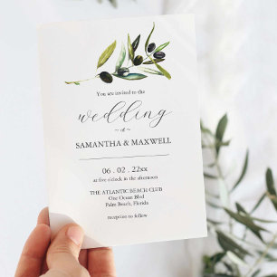 Invitación de boda de olivo con código QR para RSV