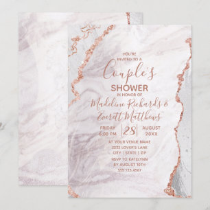 Invitación de boda de ónix con oro blanco y rosa