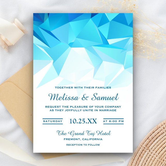 Invitación de boda de origami geométrico azul Azur (Subido por el creador)