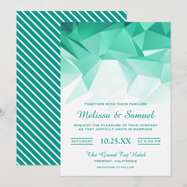 Invitación de boda de origami geométrico verde men (Anverso / Reverso)