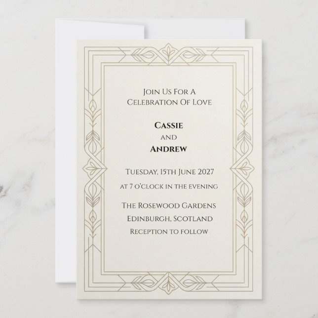 Invitación de boda de oro Art Deco (Anverso)