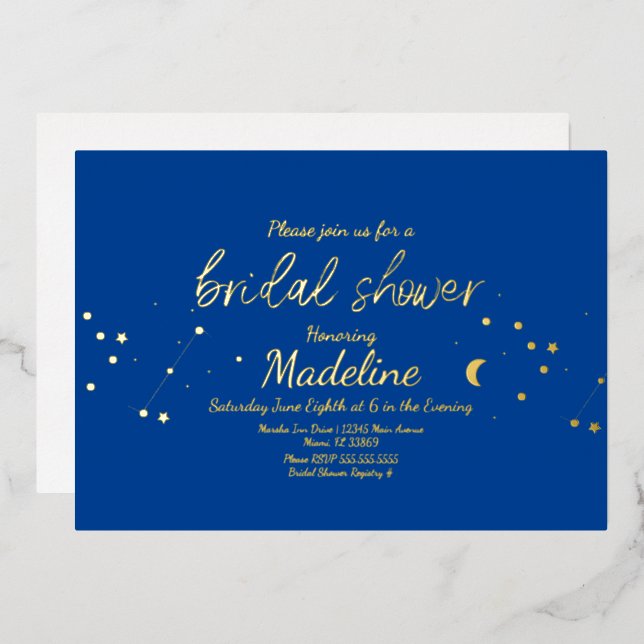 Invitación de boda de oro con constelación con rel (Anverso/Reverso)