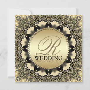 Invitación de Boda de Oro con Encaje Vintage