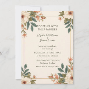 Invitación de boda de oro con flor silvestre de me