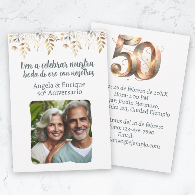 Invitación de boda de oro de 50 años con foto (Invitación de boda de oro de 50 años con foto invitation)