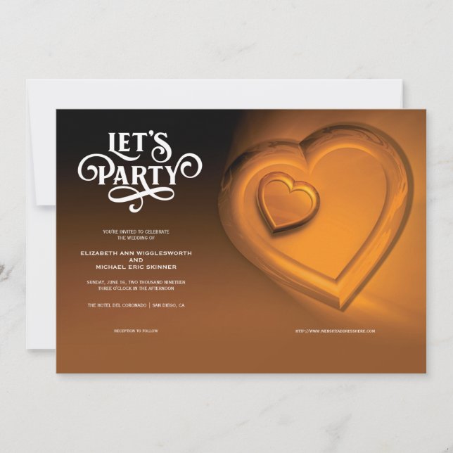 Invitación de boda de oro de dos corazones, Let's  (Anverso)