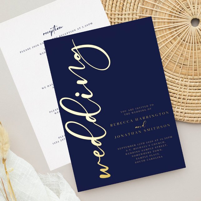 Invitación de boda de oro de la marina en una sola (Subido por el creador)