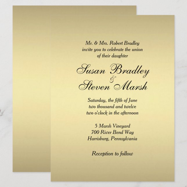 Invitación de boda de oro elegante (Anverso / Reverso)