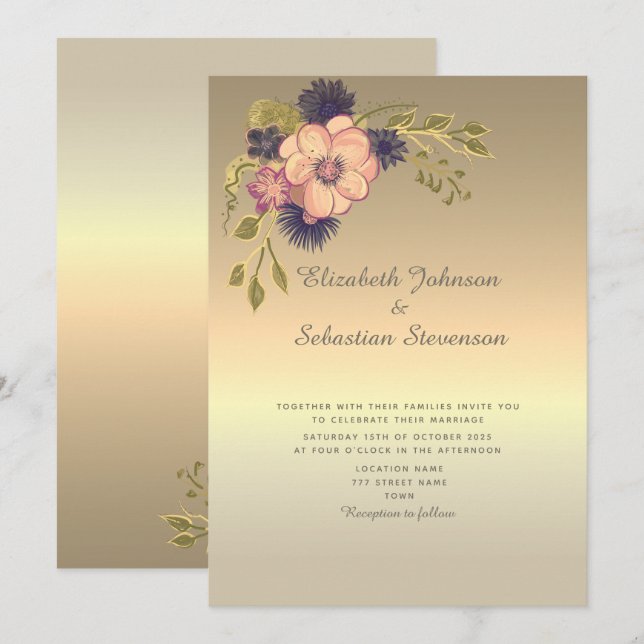 Invitación de boda de oro falso (Anverso / Reverso)
