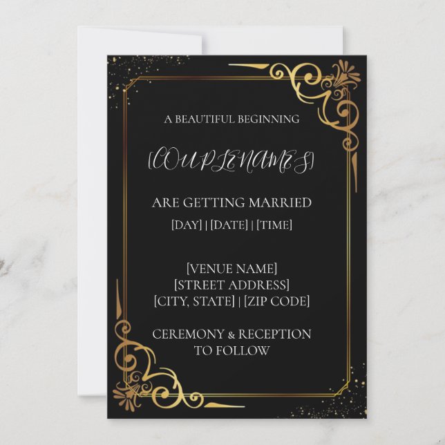 Invitación de Boda de Oro Negro (Anverso)