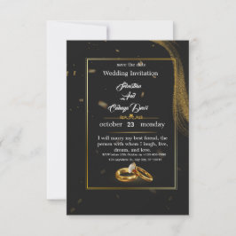 Invitación de boda de oro negro