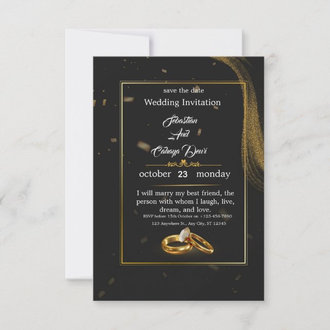 Invitación de boda de oro negro (Anverso)