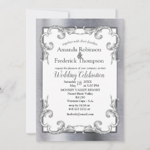 Invitación de boda de oro-plata-latón con lámina m