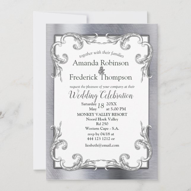 Invitación de boda de oro-plata-latón con lámina m (Anverso)