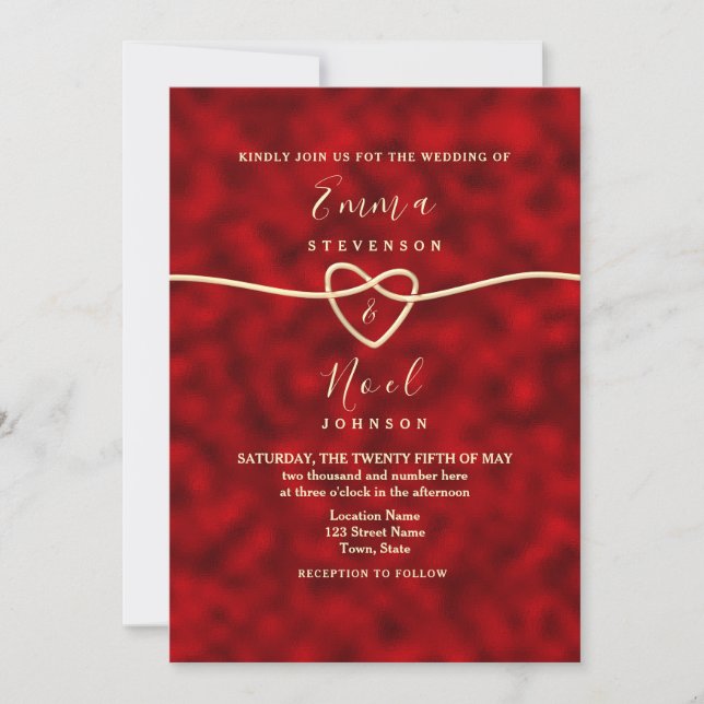 Invitación de boda de oro rojo moderno (Anverso)