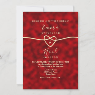 Invitación de boda de oro rojo moderno