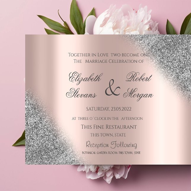 Invitación de boda de oro rosa con ombre de brillo (Subido por el creador)