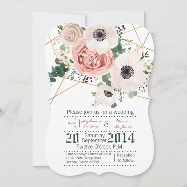 Invitación de Boda de Oro Rosa de Jardín Geométric (Anverso)