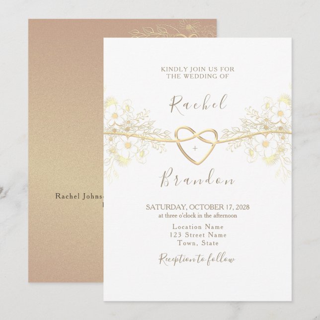 Invitación de boda de oro rosa minimalista (Anverso / Reverso)