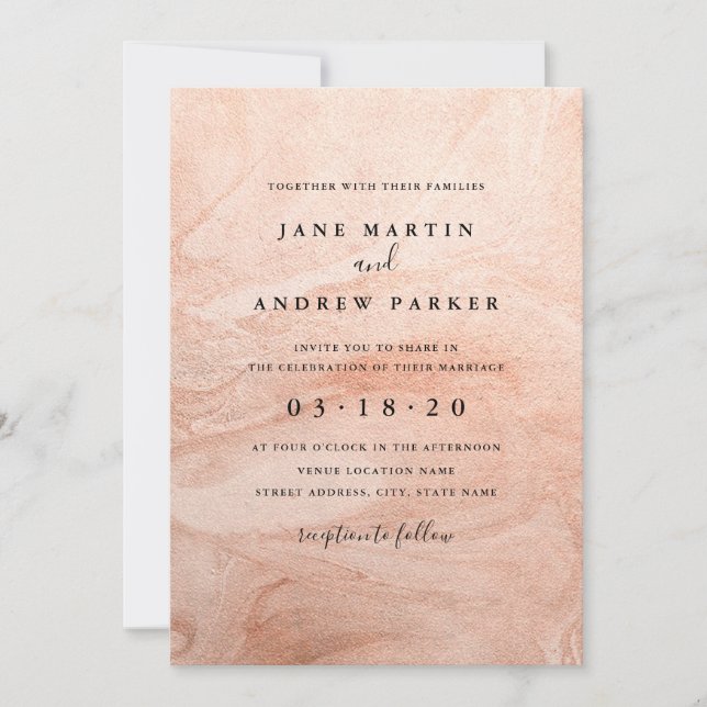 Invitación de boda de oro rosa moderno (Anverso)