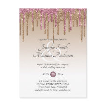 INVITACIÓN DE BODA DE Oro Rosa Purpurina Rosado