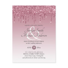 INVITACIÓN DE BODA DE Oro Rosa Purpurina Rosado