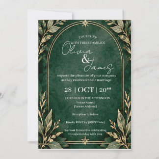 Invitación de boda de oro verde esmeralda