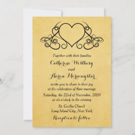 Invitación de Boda de Oro Vintage Y Corazón Negro