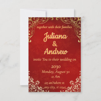 Invitación de Boda de Oro y Rojo de Lujo
