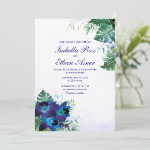 Invitación de boda de orquídea azul turquesa púrpu