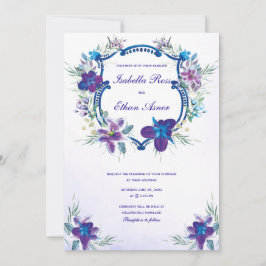 Invitación de boda de orquídea azul turquesa púrpu