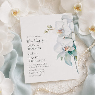 Invitación de boda de orquídea blanca elegante mod