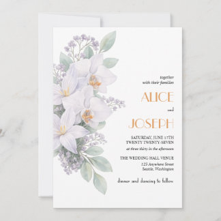 Invitación de Boda de Orquídea Elegante con Hoja d