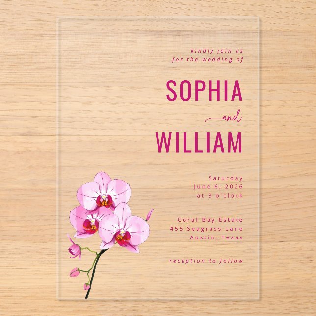 Invitación de Boda de Orquídea Rosa Sofisticada (Anverso)