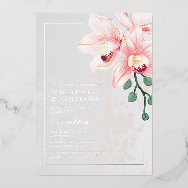 Invitación de Boda de Orquídea Rosa Suave Atempora (Anverso)