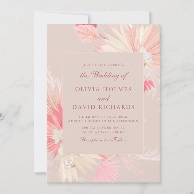 Invitación de boda de orquídea tropical rosa polvo (Anverso)