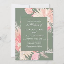 Invitación de boda de orquídea tropical verde polv