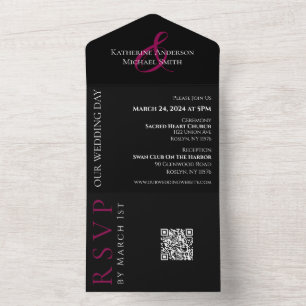 Invitación de Boda de Orquídeas Fucsia Todo en Uno