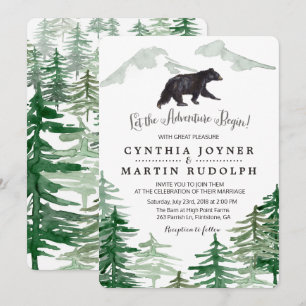 Invitación de boda de oso de árbol rústico