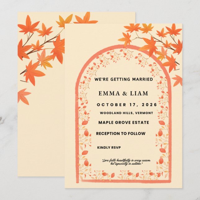 Invitación de Boda de Otoño | Boda de Arco de Otoñ (Anverso / Reverso)