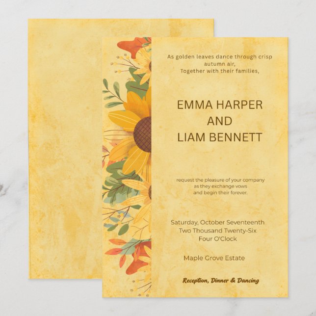 Invitación de boda de otoño | Botánica editable de (Anverso / Reverso)