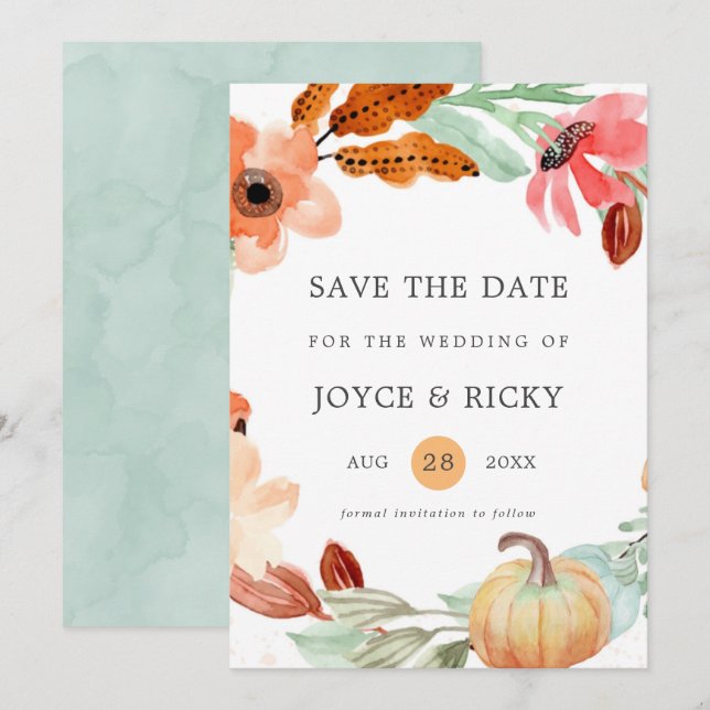 Invitación de boda de otoño calabaza salvar la fec (Anverso / Reverso)
