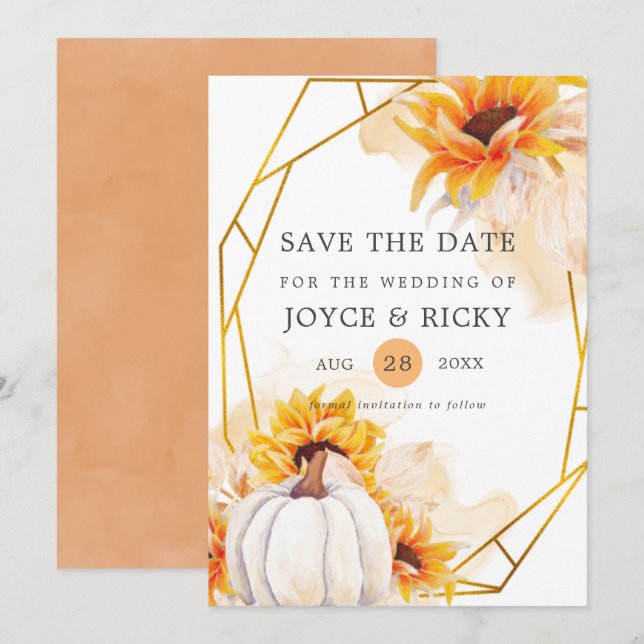 Invitación de boda de otoño calabaza Save The Date (Anverso / Reverso)