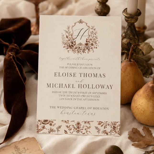 Invitación de boda de otoño con cresta de cosecha  (Heirloom Harvest Crest Fall Wedding Invitation)